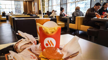 A former McDonald’s restaurant in Moscow, with a different logo on otherwise similar food and packaging