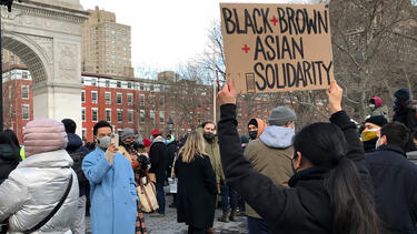 An End The Violence Towards Asians rally in New York City's Washington Square Park on February 20, 2021. Photo: Dia Dipasupil/Getty Images.