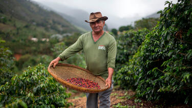 Brazilian coffee farmer Josias Gomes on his family's land in 2017. Photo: Mauro Pimentel/AFP via Getty Images.