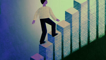 illustration of a person climbing a bar chart