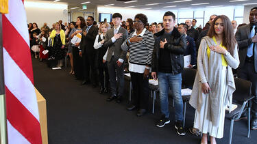 New U.S. citizens at a ceremony in Salt Lake City in April 2019. Photo: George Frey/Getty Images.