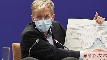 Bruce Aylward, assistant director general of the World Health Organization, at a press conference in Beijing on February 24, 2020. Photo: Kyodo News via Getty Images.