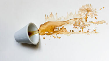 A photo of a coffee spill turned into a drawing