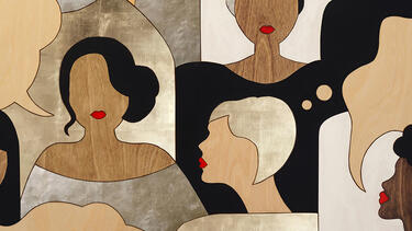 Artwork of women of various races speaking