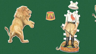 Paper dolls of lions and lion tamer