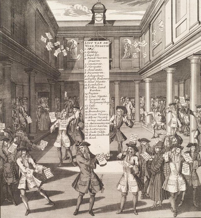 A print of an 18th-century stock exchange