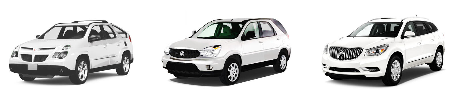 The  2005 Pontiac Aztek, the 2007 Buick Rendezvous, and the 2008 Buick Enclave