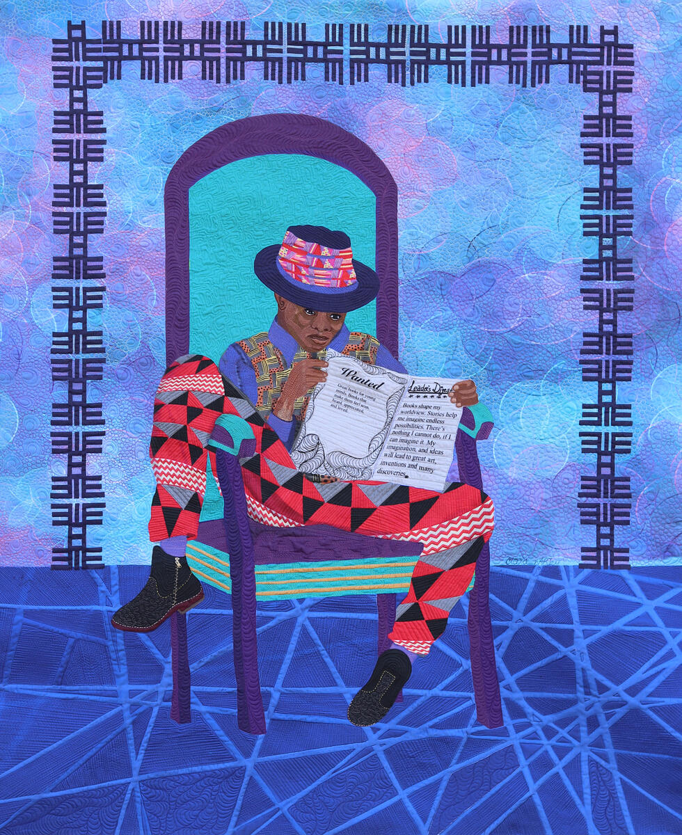 A painting of a man reading