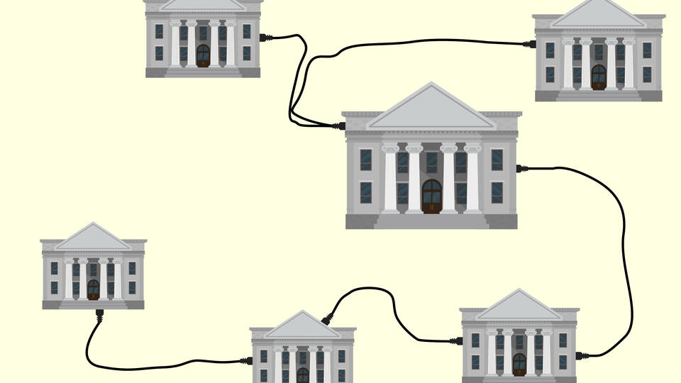 An illustration of banks connected with cables