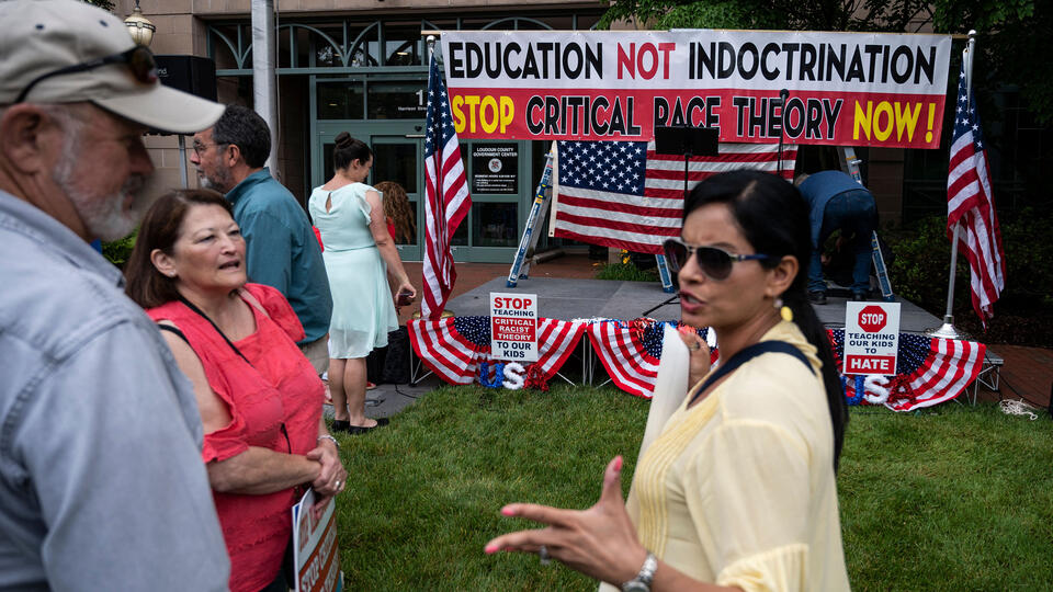 Parents at a rally against critical race theory in schools