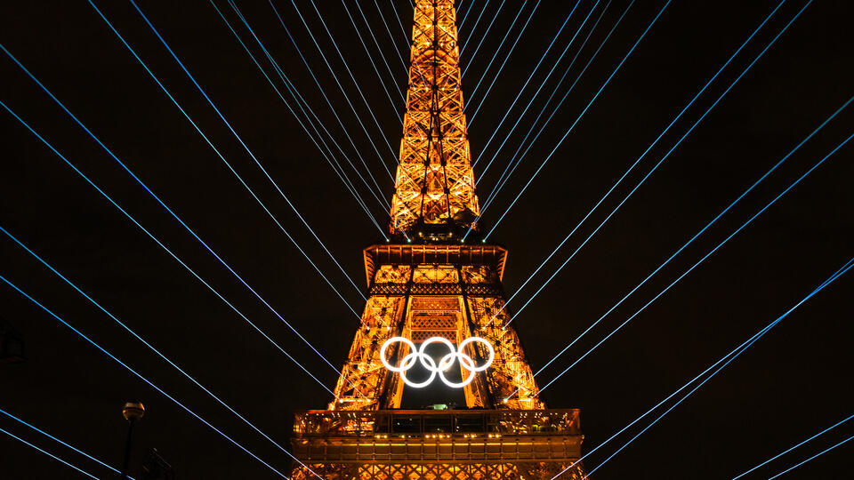 Eiffel Tower with Olympic rings