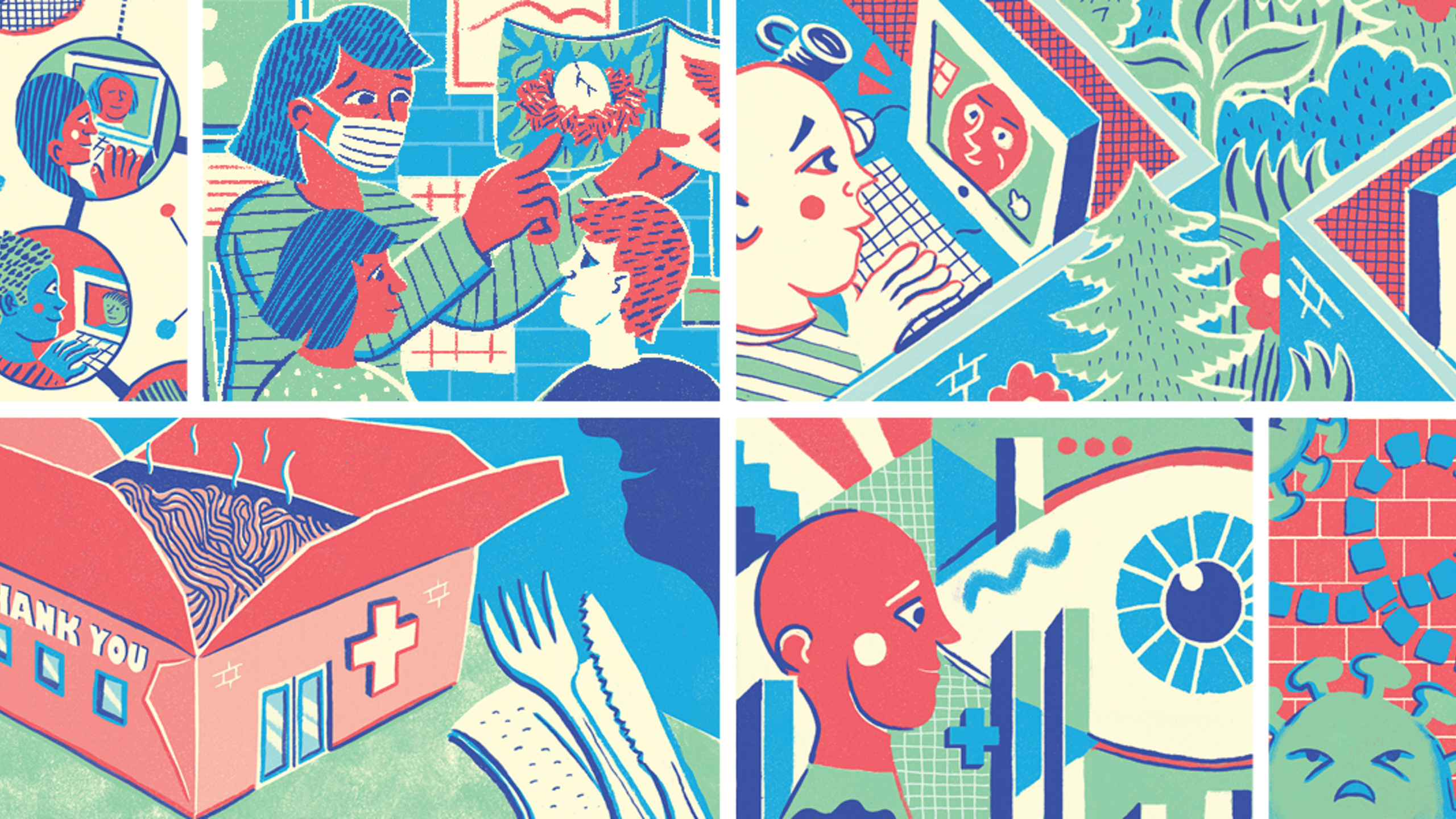 Illustrations of various aspects of the COVID-19 pandemic