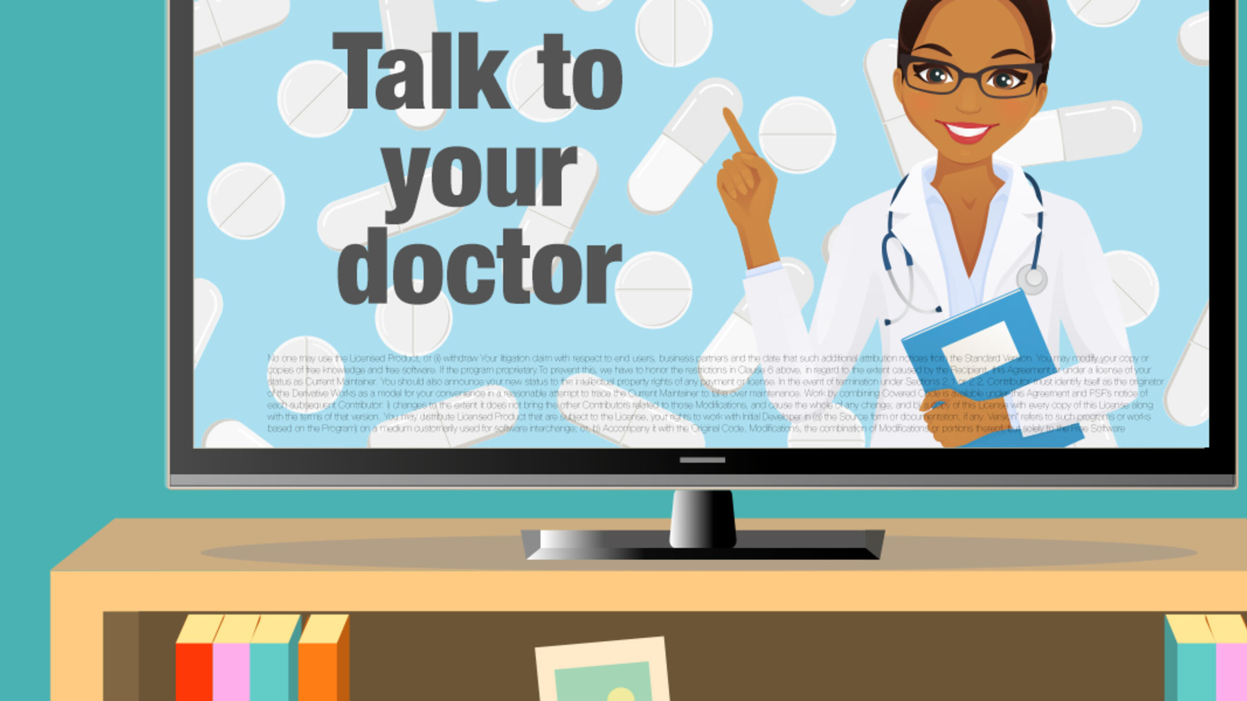 Illustration of a pharmaceutical ad on a TV