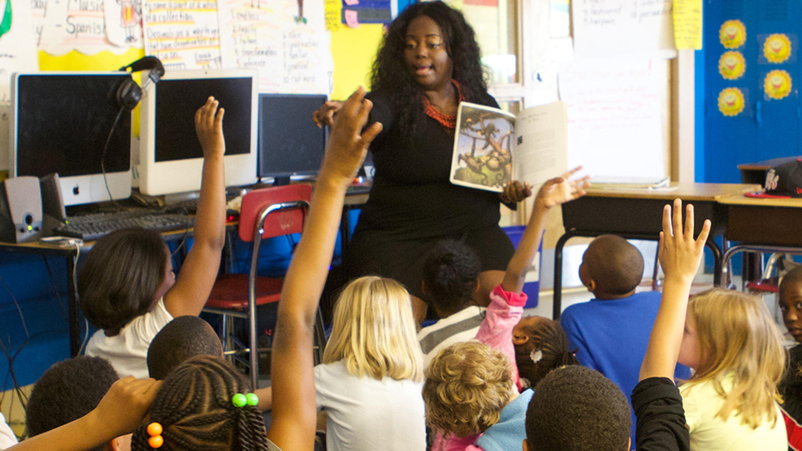 A teacher in a classroom.