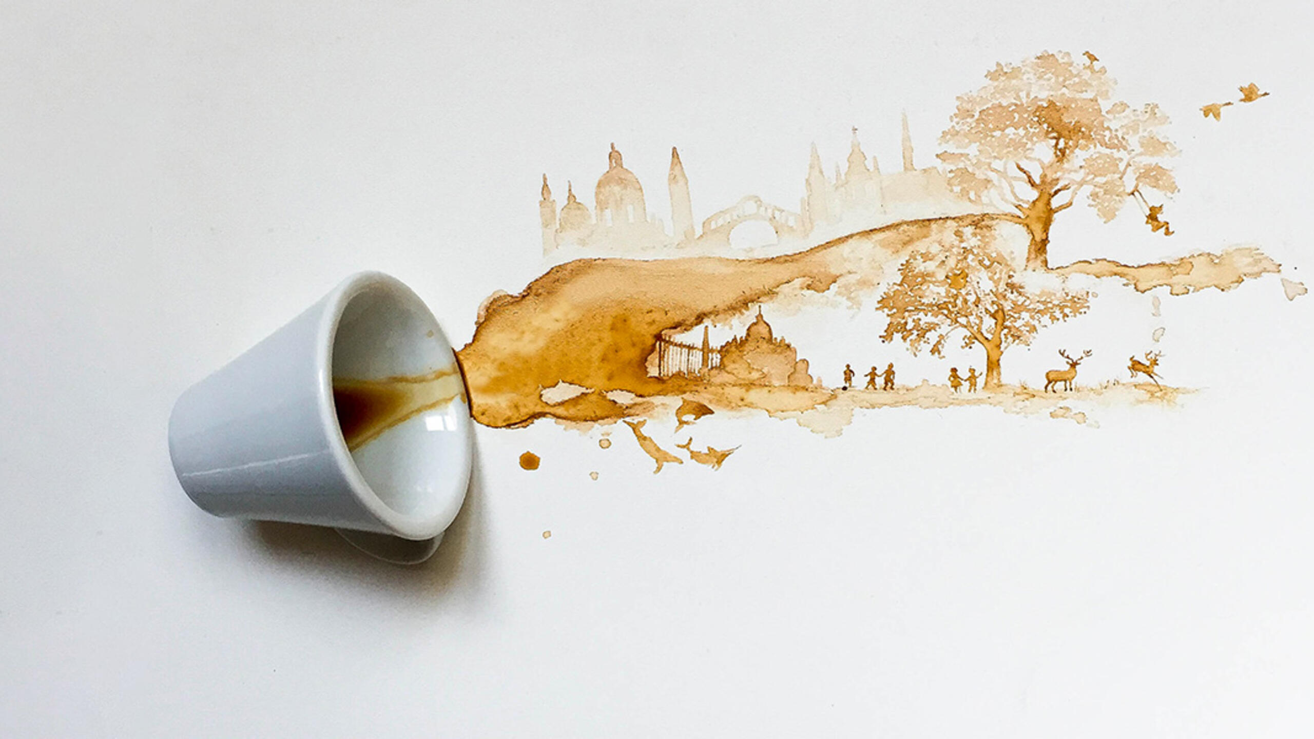 A photo of a coffee spill turned into a drawing