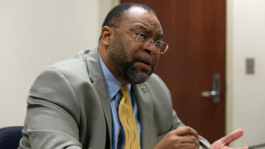 Roderick Bremby in 2008, when he was Kansas's secretary of health and environment, discussing his decision to deny permits for two proposed coal-fired power plants. Photo: AP Photo/Chuck France.