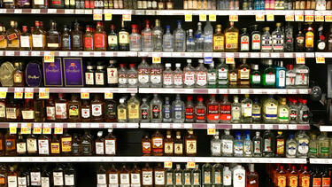 Shelves of various kinds of liquors