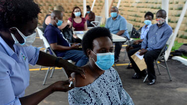 A COVID-19 vaccination site in Uganda, one of the countries surveyed in the study, in May 2021. Photo: Nicholas Kajoba/Xinhua via Getty Images.