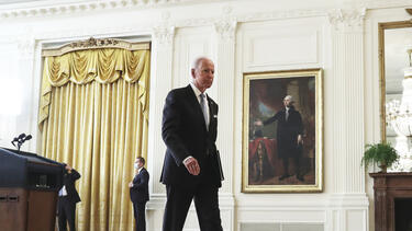 President Joe Biden leaving the podium after speaking at the White House about the withdrawal of U.S. troops from Afghanistan. 