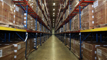 Shelves of boxes of supplies.