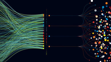 A graphic showing data being processed