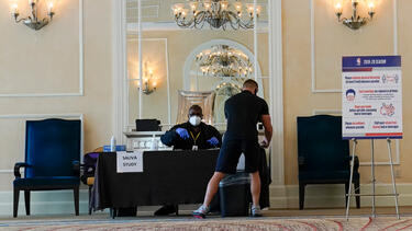 A COVID testing site in the NBA "bubble" in Orlando, Florida, in July 2020.