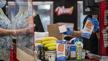 Groceries at the register at a supermarket