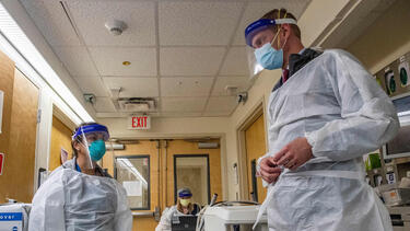 Staff at a VA hospital in West Roxbury, Massachusetts, this week.