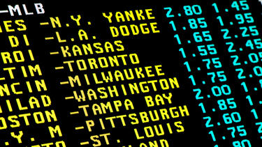 A screen showing betting lines for major league baseball