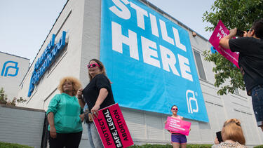 Pro-choice protesters outside a Planned Parenthood location in St. Louis in 2019.