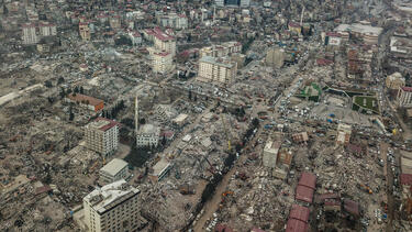 Collapsed buildings in Kahramanmaras, Turkey, on February 10.