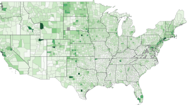 A map of the U.S. showing income by county