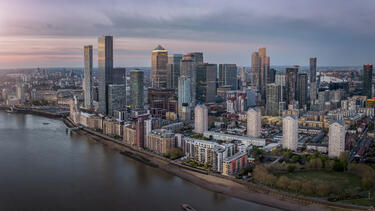 An aerial photo of Canary Wharf, London