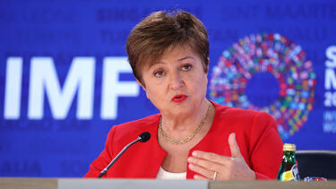 Managing Director Kristalina Georgieva at a press briefing at IMF headquarters in Washington, D.C., in April 2024. 