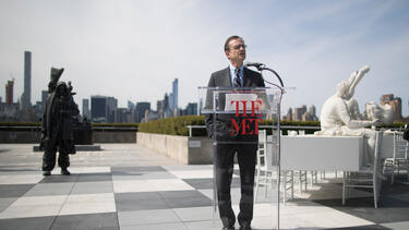 Daniel Weiss, president of the Metropolitan Museum of Art, speaking in the Iris and B. Gerald Cantor Roof Garden in 2017.