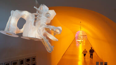 A sculpture hanging in the Museom of Fine Arts, Houston