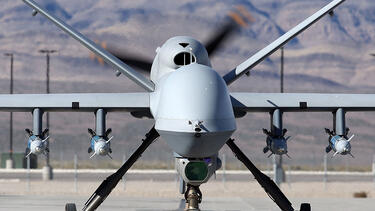 An MQ-9 Reaper remotely piloted aircraft at Creech Air Force Base  in Indian Springs, Nevada. Photo: Isaac Brekken/Getty Images.