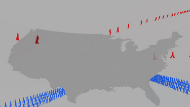 A map of the United States illustrating inflows and outflows of people.