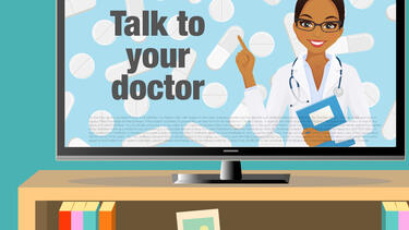 Illustration of a pharmaceutical ad on a TV
