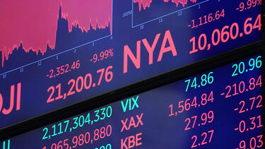 A display at the New York Stock Exchange at the end of trading on March 12, 2020. Photo: Bryan R. Smith/AFP via Getty Images.