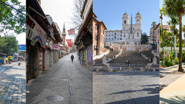 A collage of images of empty streets around the world