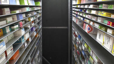 Shelves filled with medications