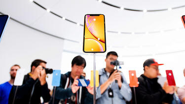 Newly introduced iPhones at an Apple event in September 2018. Photo: Noah Berger/AFP/Getty Images.