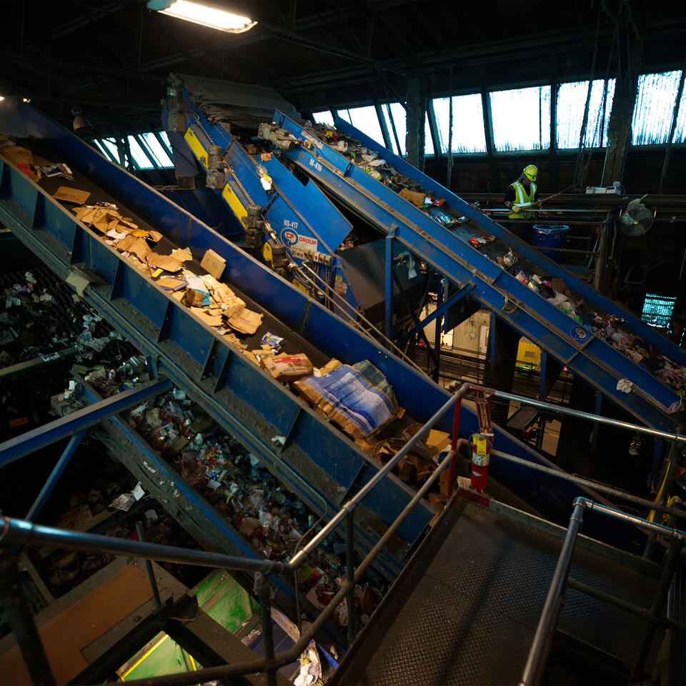 A materials recovery facility (MRF) in Philadelphia in 2017. Photo: Bastiaan Slabbers/NurPhoto via Getty Images.