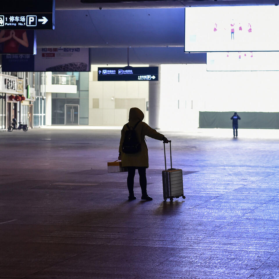 A deserted train station in Wuhan, China, on January 23, 2020. Photo: Hector Retamal/AFP via Getty Images.