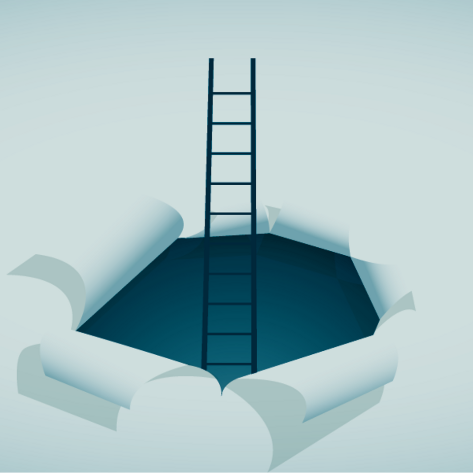 A ladder emerging from a hole in a piece of paper