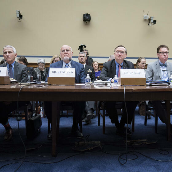 Federal officials testifying about the response to COVID-19 at a House Oversight Committee hearing on March 12, 2020. Photo: Sarah Silbiger/Bloomberg via Getty Images.