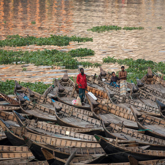 Idled boats on the shore of Buriganga River in Dhaka, Bangladesh, on March 31. Photo: Ahmed Salahuddin/NurPhoto via Getty Images.