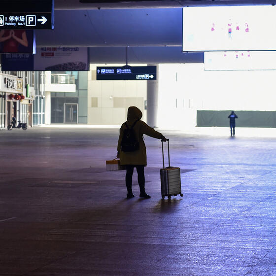 A deserted train station in Wuhan, China, on January 23, 2020. Photo: Hector Retamal/AFP via Getty Images.
