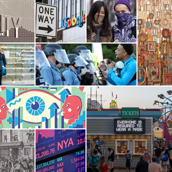 A collage of artwork from multiple articles